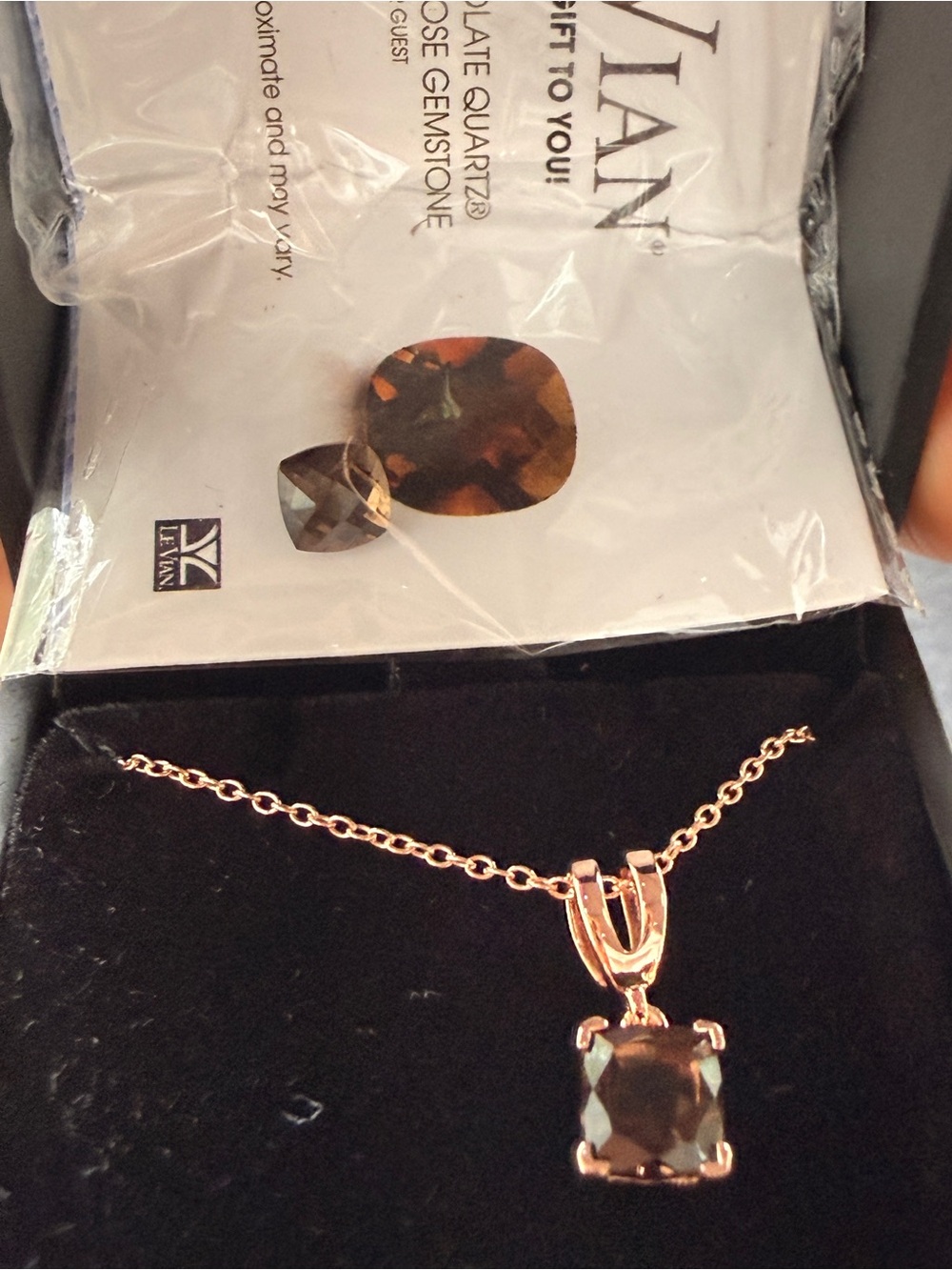 LE Vian Rose Gold Smoky Quartz Pendant Necklace - one carrot, chocolate quartz,